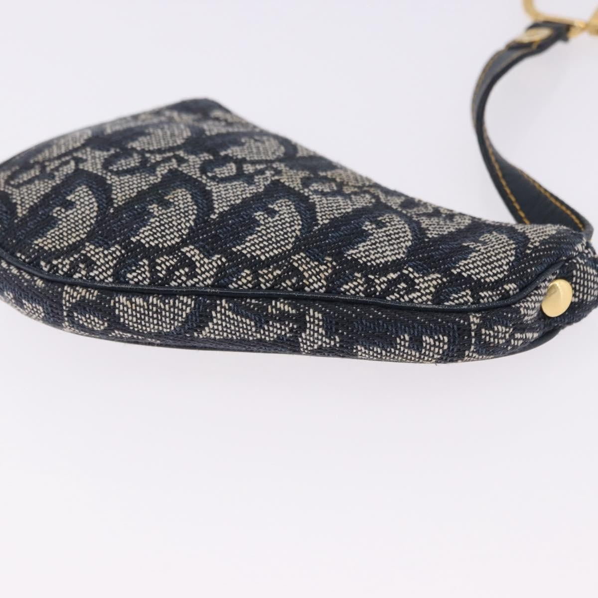 Christian Dior Vintage Saddle Zip Coin Purse Diorissimo Canvas, Navy, Canvas, Clutch