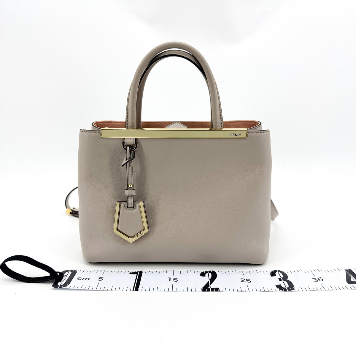 Fendi 2Jours Leather, Gray, Leather, Handbag