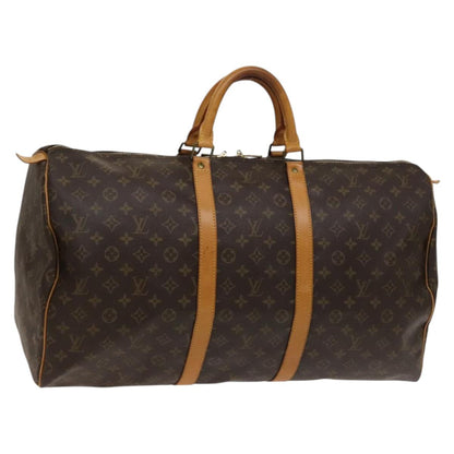 Louis Vuitton Keepall 55, Brown, "CANVAS, LEATHER", travel
