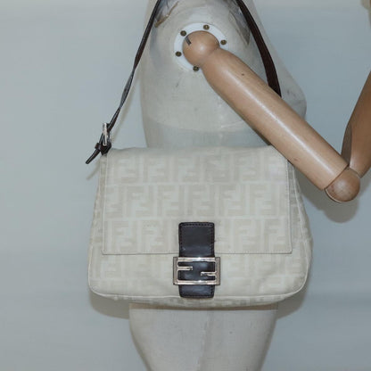 Fendi Mamma Baguette, Beige, Canvas, shoulder