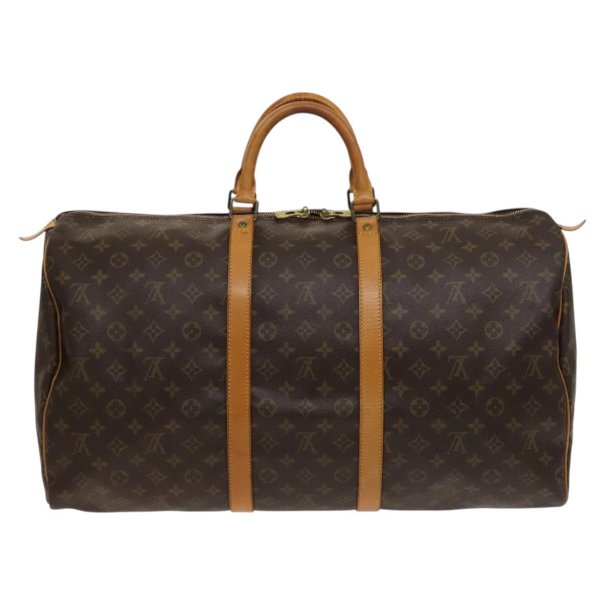 Louis Vuitton Keepall 55, Brown, "CANVAS, LEATHER", travel