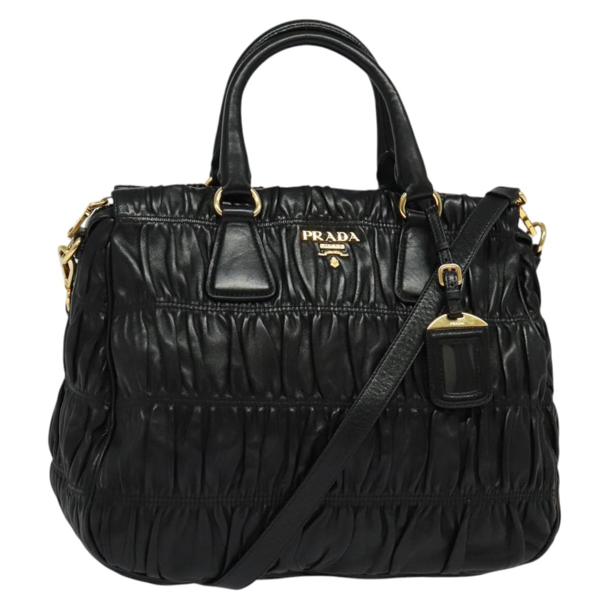 Prada Gaufre, Black, Leather, handbag