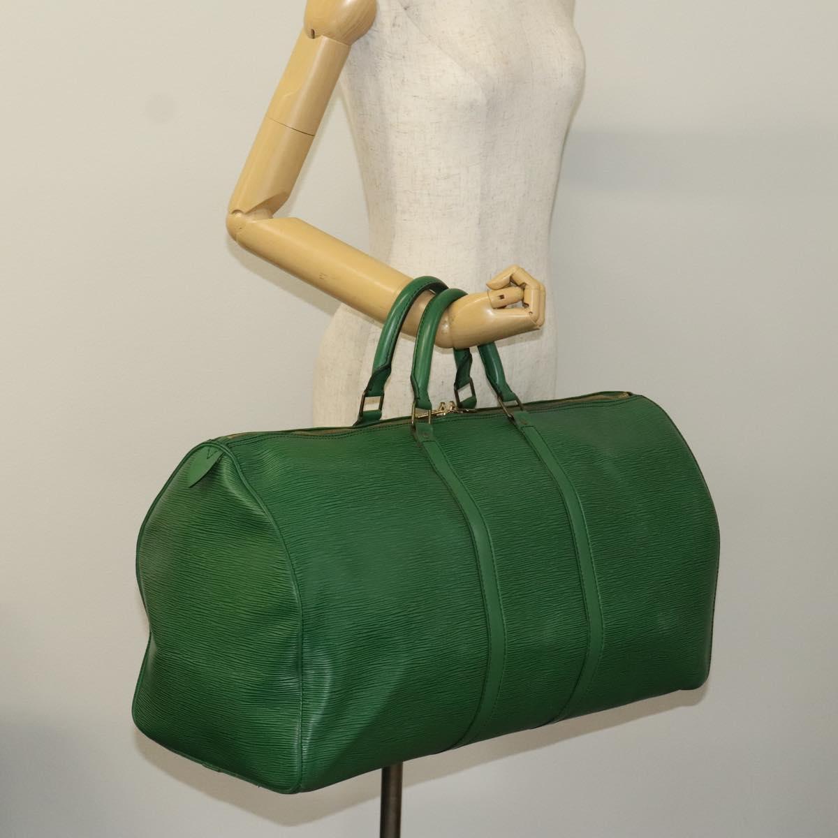 Louis Vuitton Keepall 55, Green, Leather, travel