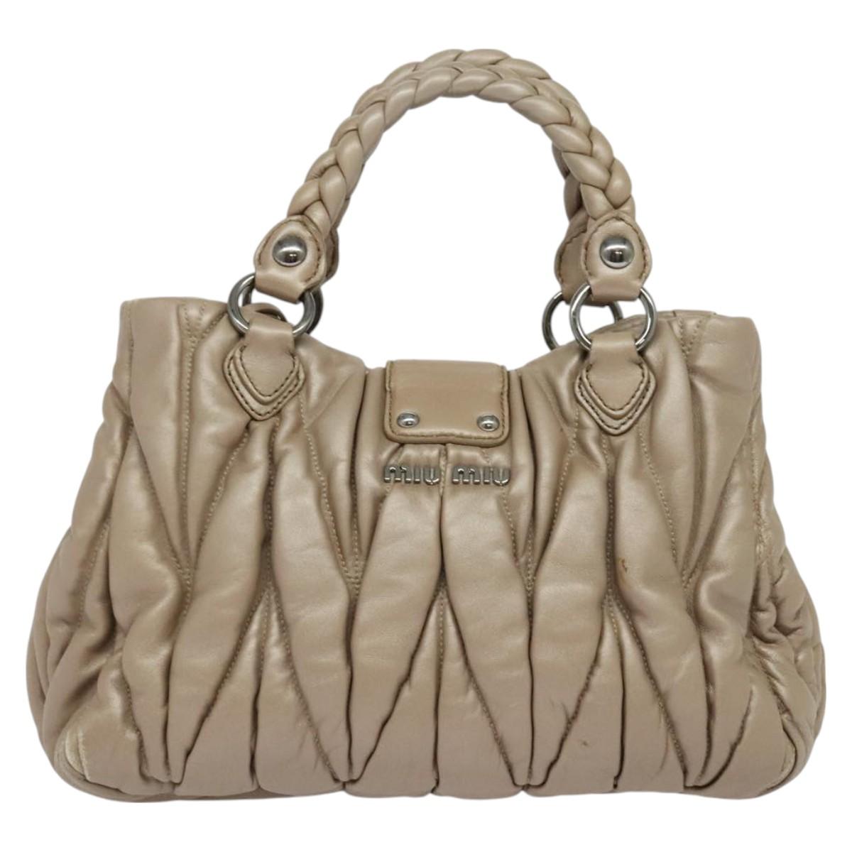 Miu Miu Coffer Convertible Satchel Matelasse Leather, BEIGE, LEATHER, Handbag