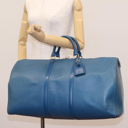 Louis Vuitton Keepall 55, Blue, Leather, travel