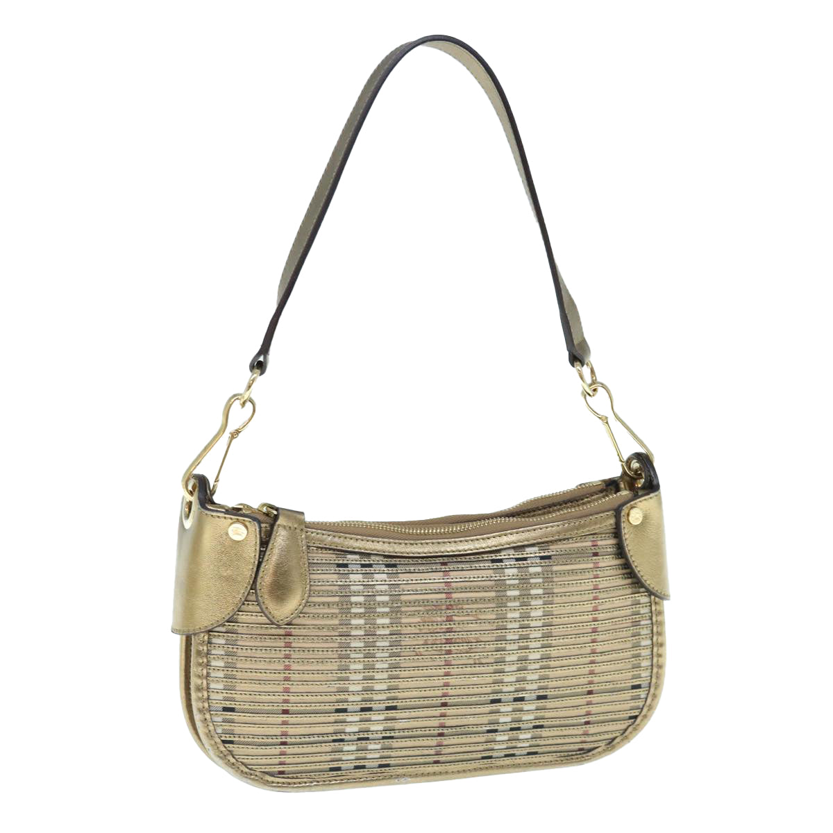 Burberry Lollard Shoulder Bag Haymarket Canvas with Leather, GOLD, LEATHER, Shoulder bag