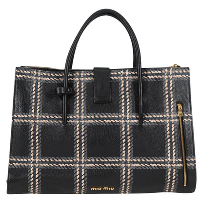 Miu Miu Madras, Black, Leather, tote