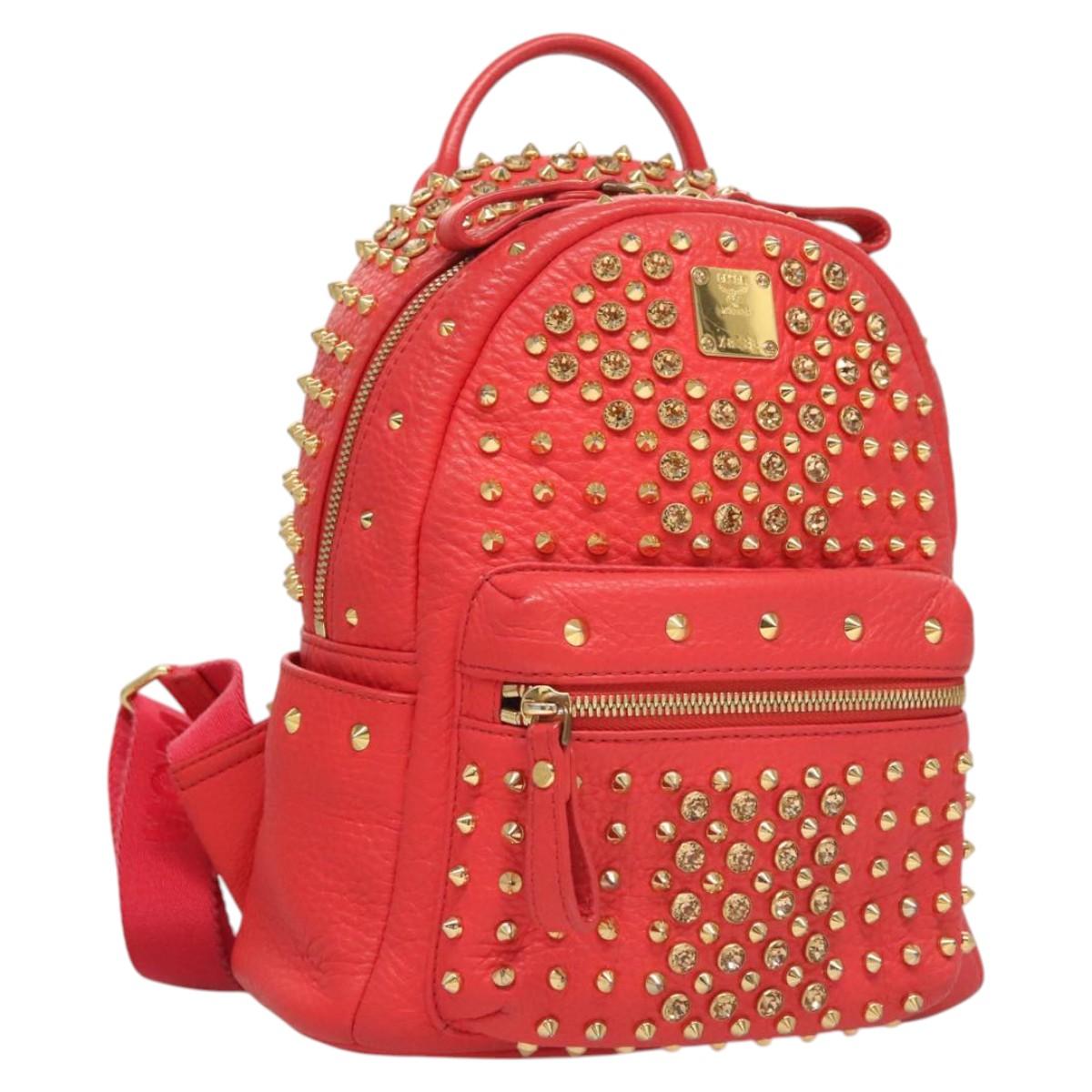 MCM Stark, Red, Leather, backpack