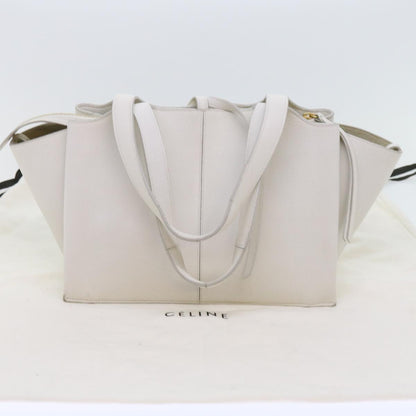 Celine Tri-Fold Shoulder Bag Grained Calfskin, WHITE, LEATHER, Shoulder bag