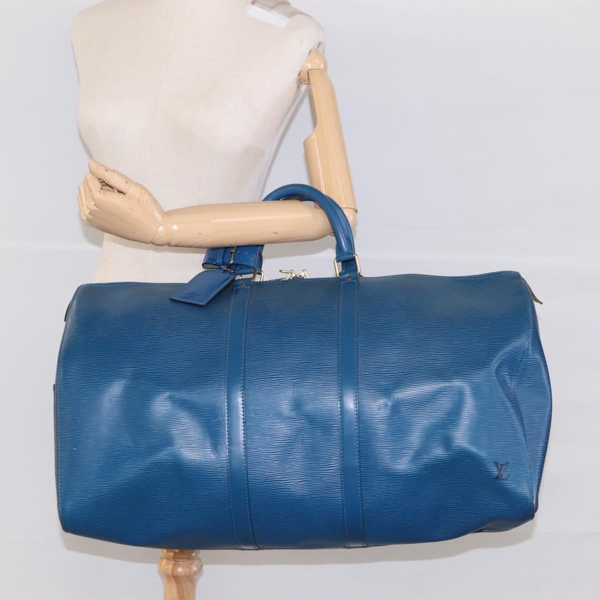 Louis Vuitton Keepall 55, Navy, Leather, travel