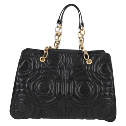 Salvatore Ferragamo Gancini, Black, Leather, tote