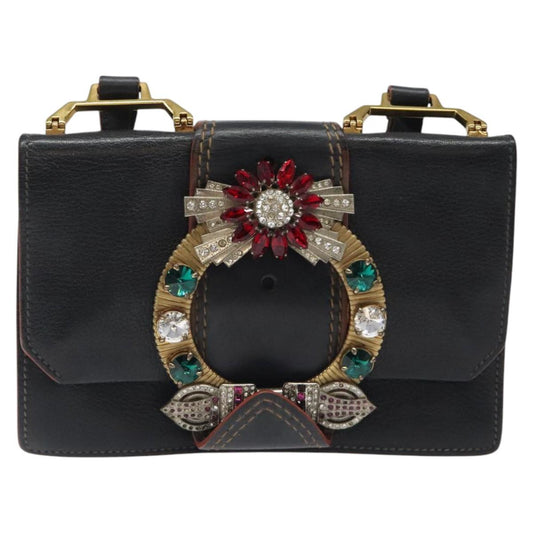 Miu Miu Madras, Black, Leather, shoulder