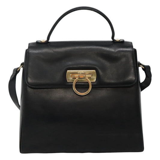 Salvatore Ferragamo Gancini, Black, Leather, handbag