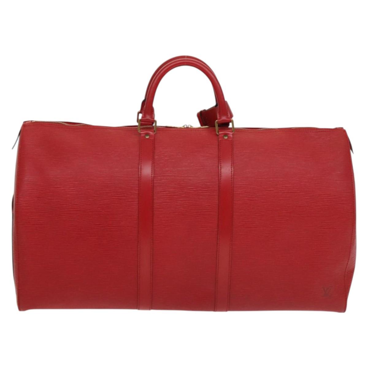 Louis Vuitton Keepall 55, Red, Leather, travel