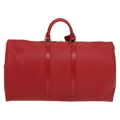 Louis Vuitton Keepall 55, Red, Leather, travel