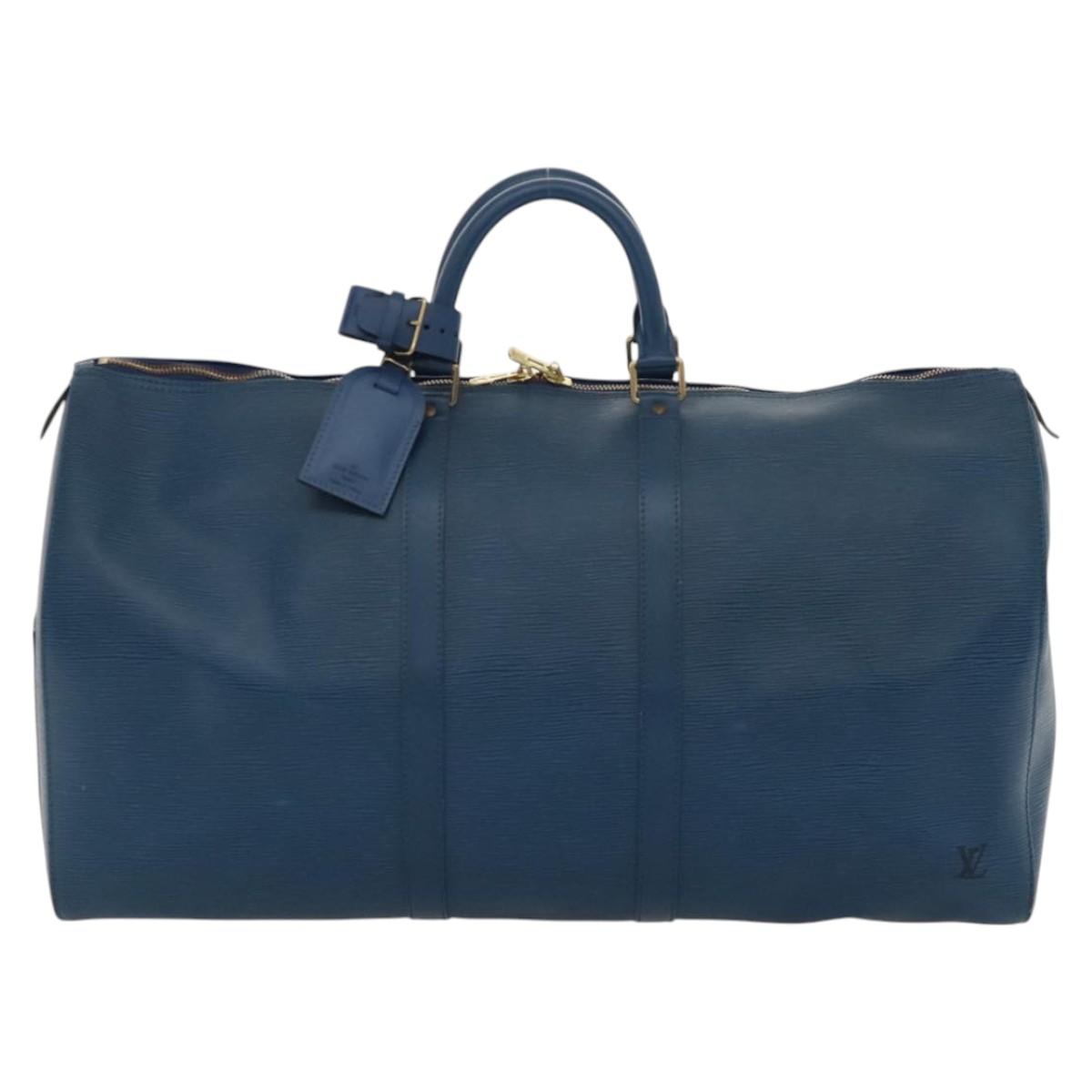Louis Vuitton Keepall 55, Navy, Leather, travel