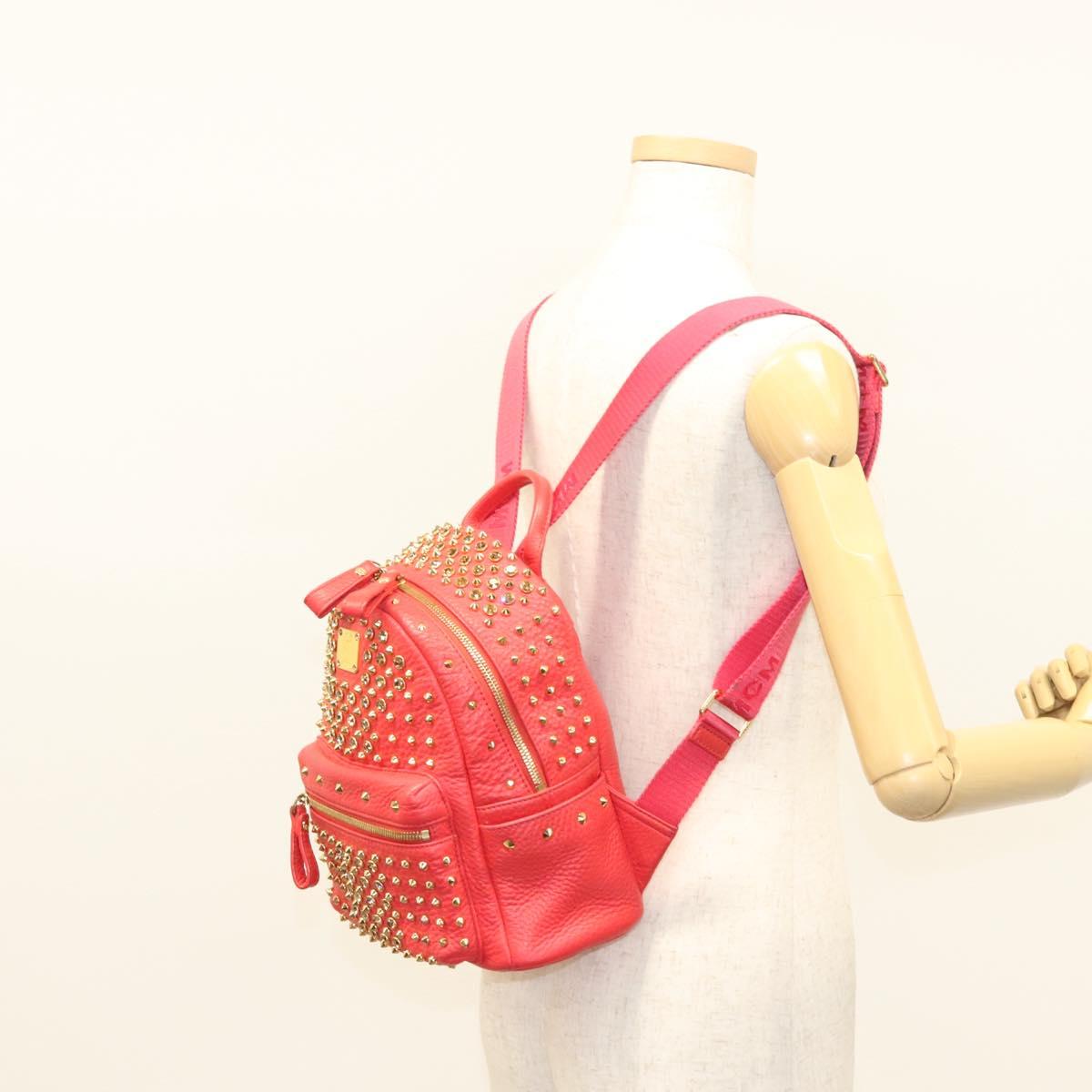 MCM Stark, Red, Leather, backpack