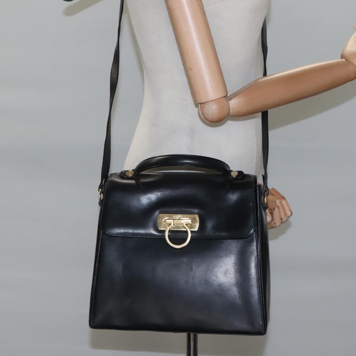 Salvatore Ferragamo Gancini, Black, Leather, handbag