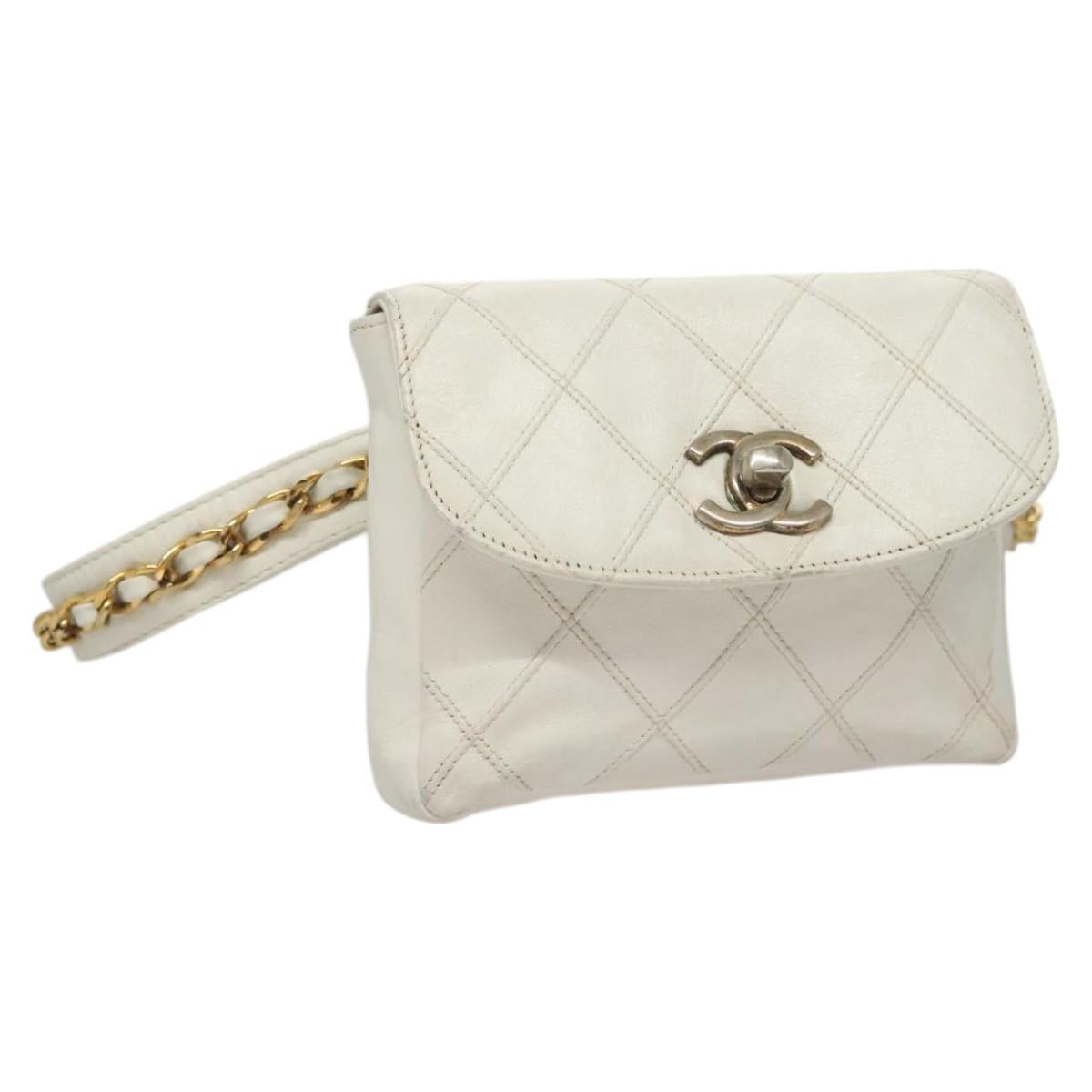 Chanel Cc, White, Leather, shoulder
