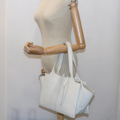 Celine Tri-Fold Shoulder Bag Grained Calfskin, WHITE, LEATHER, Shoulder bag