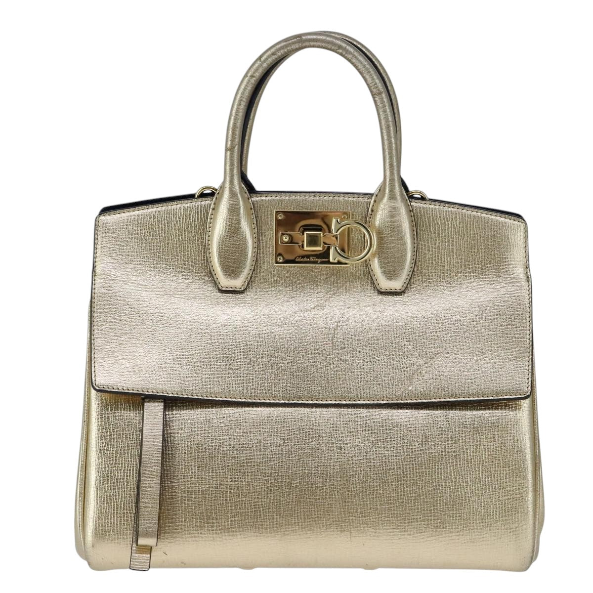Salvatore Ferragamo Gancini, Gold, Leather, handbag