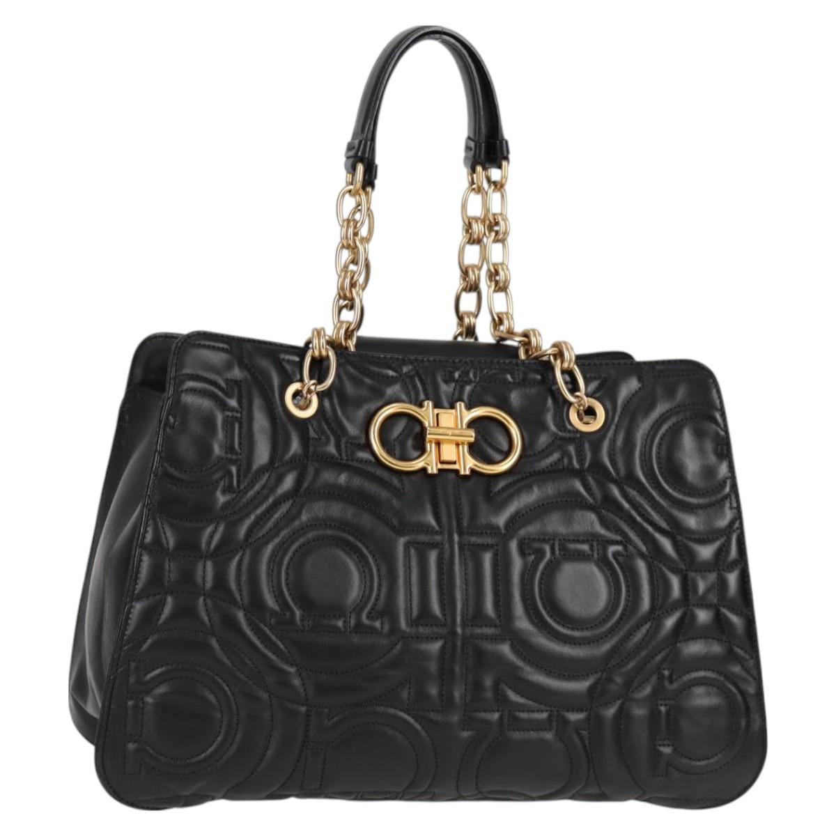 Salvatore Ferragamo Gancini, Black, Leather, tote