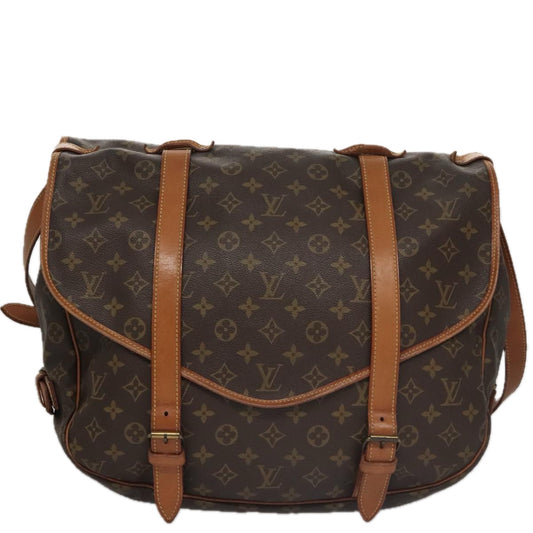 Louis Vuitton Saumur 43, Brown, Canvas, shoulder