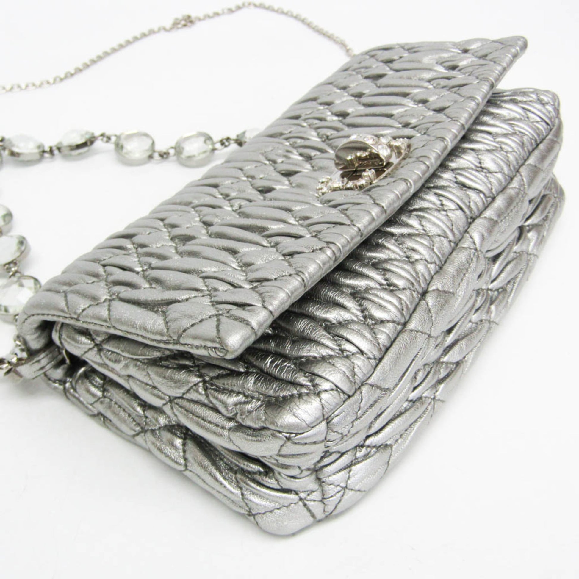 Miu Miu Crystal Clutch Matelasse Leather, SILVER, LEATHER, Shoulder bag