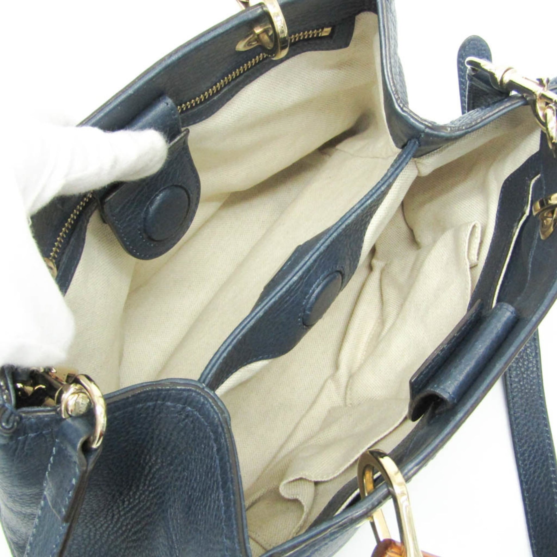 Gucci Bamboo Shopper Tote Leather, Blue, Leather, Tote Bag