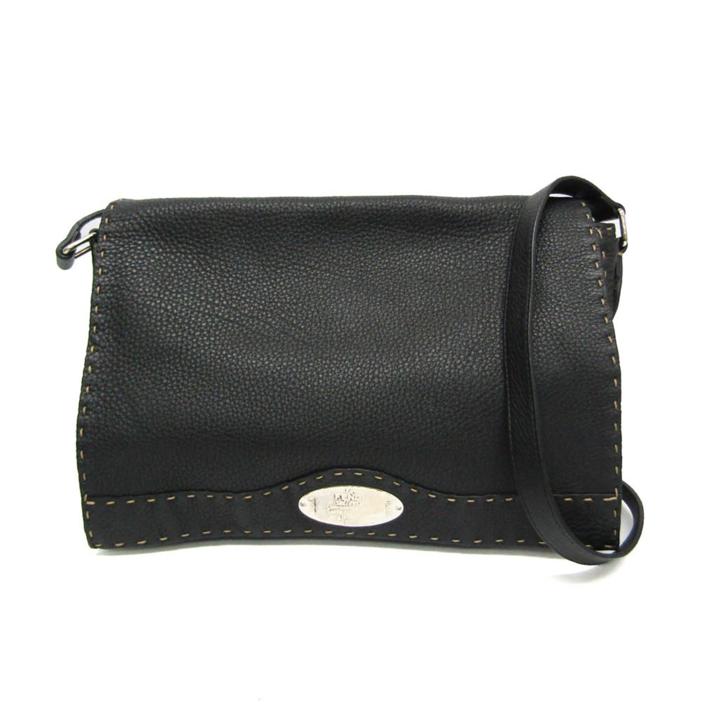 Fendi Selleria Messenger Bag Leather, Black, Leather, Shoulder Bag