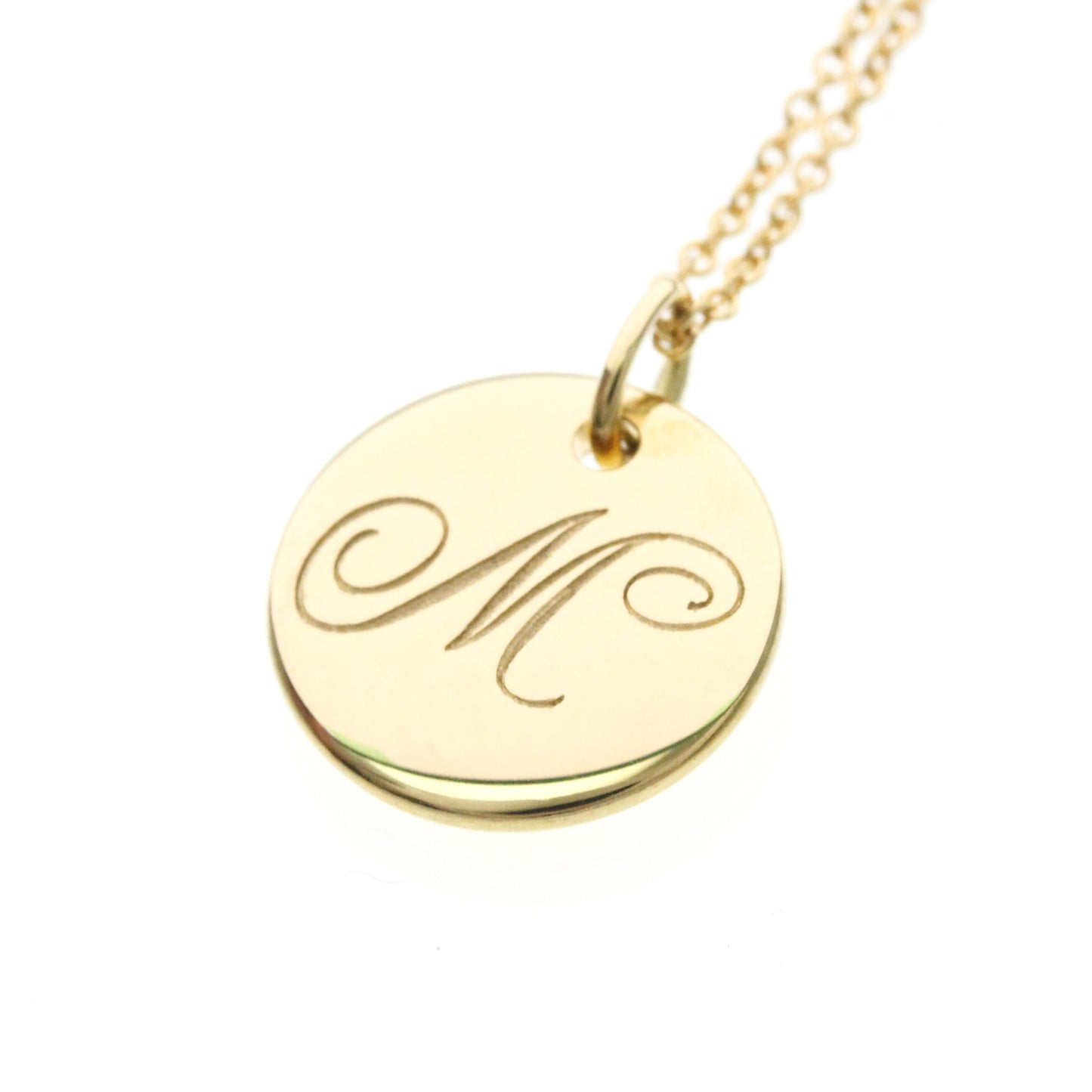 Tiffany & Co. Letter Disc Charm Pendant Necklace 18K Yellow Gold, Gold, Yellow Gold, Necklace