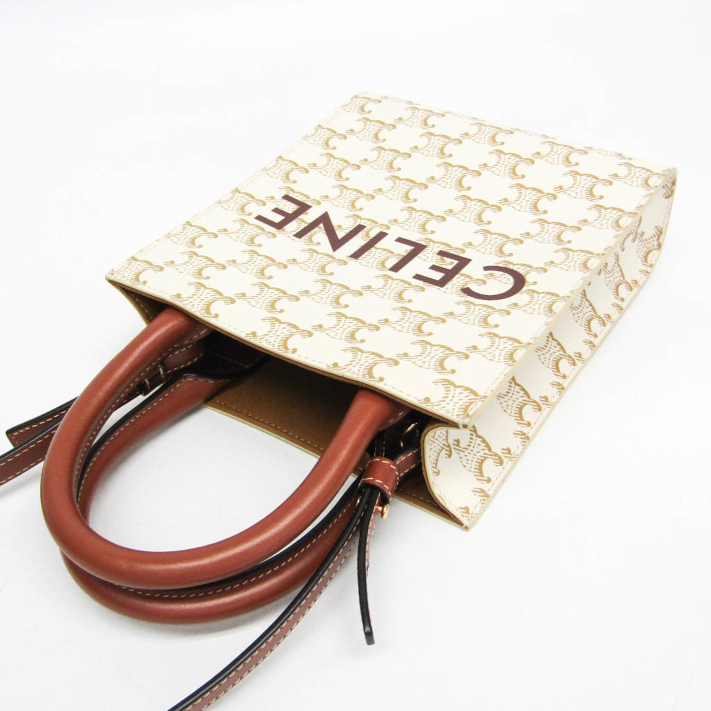 Celine Vertical Cabas Tote Triomphe Coated Canvas, White, Canvas, Handbag