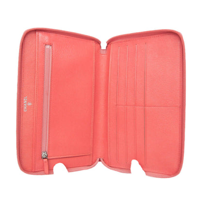 Chanel Camellia Zip Around Organizer Leather, Pink, Leather, Wallet