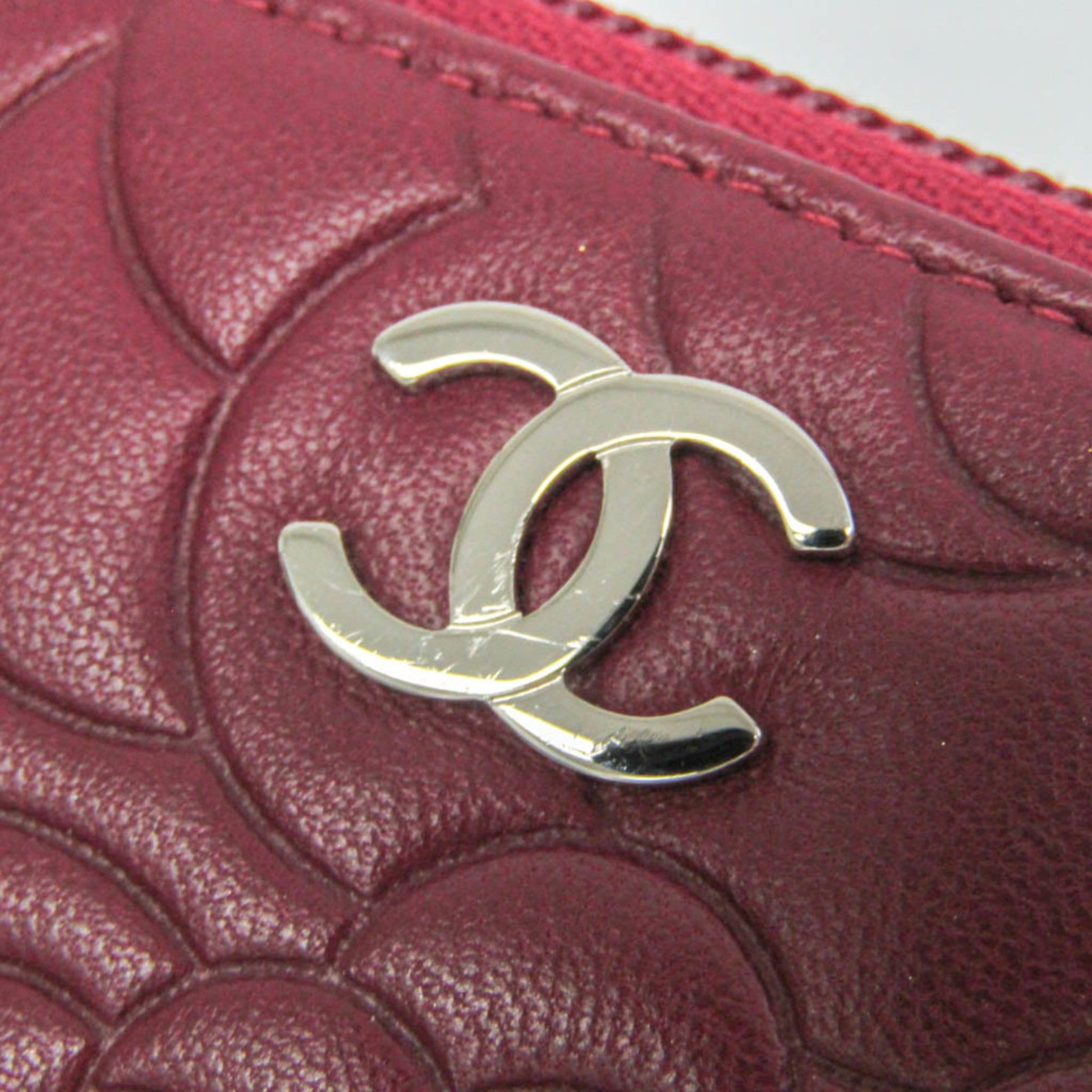 Chanel Camellia Zip Around Organizer Leather, Burgundy, Leather, Wallet