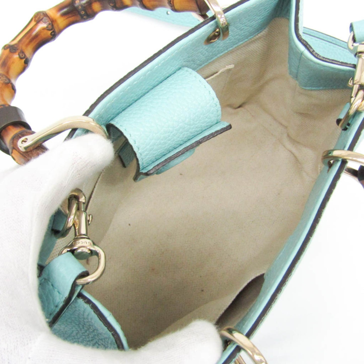 Gucci Bamboo Shopper Tote Leather, Blue, Leather, Tote Bag