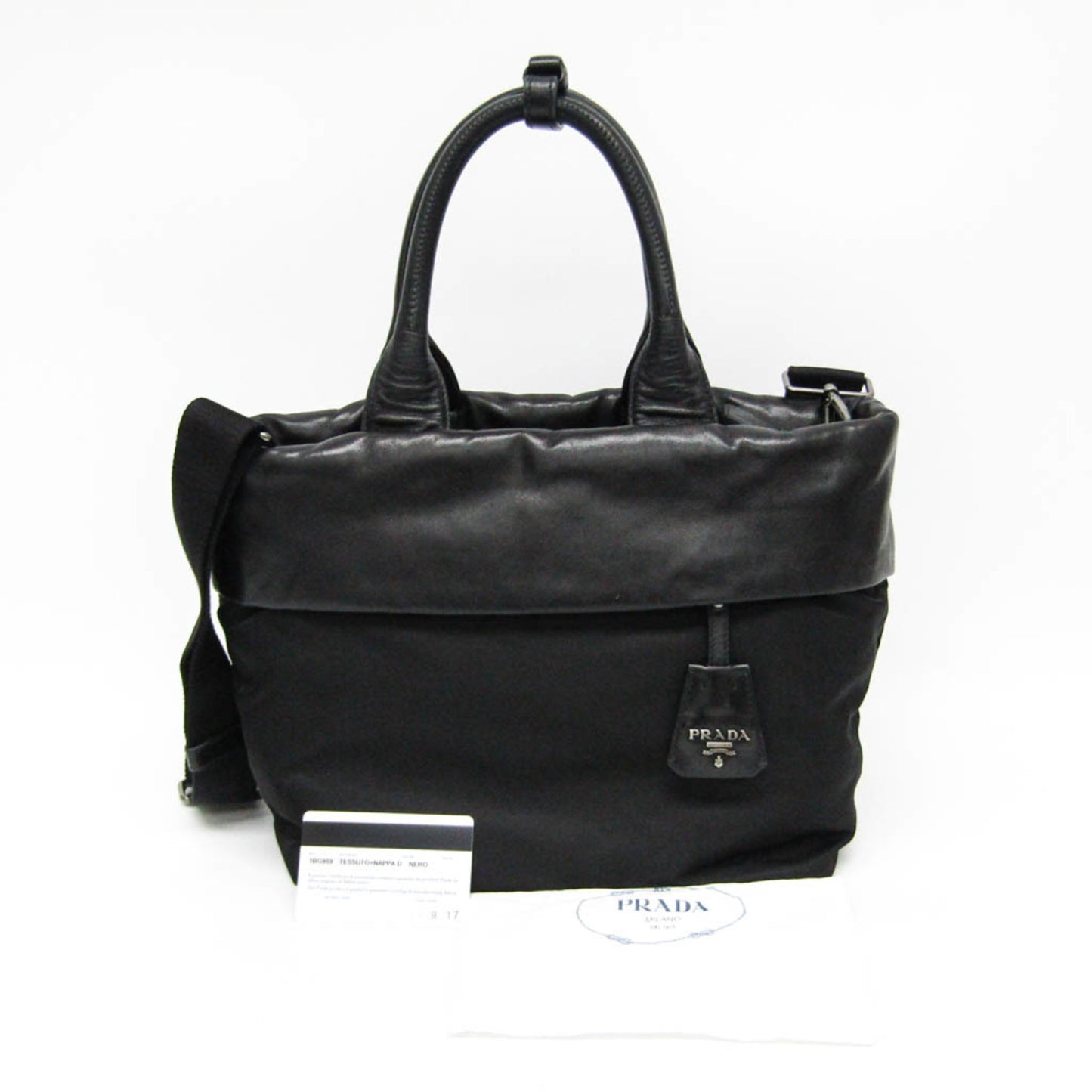 Prada Convertible Double Tote Nappa Leather and Tessuto, Black, Nylon, Handbag
