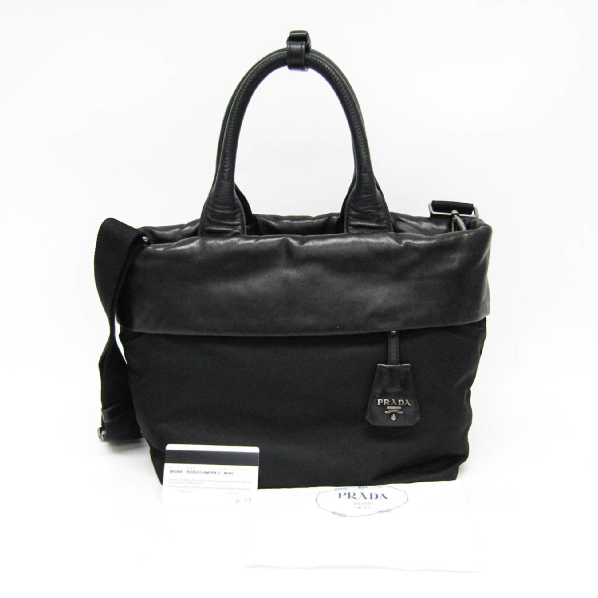 Prada Convertible Double Tote Nappa Leather and Tessuto, Black, Nylon, Handbag