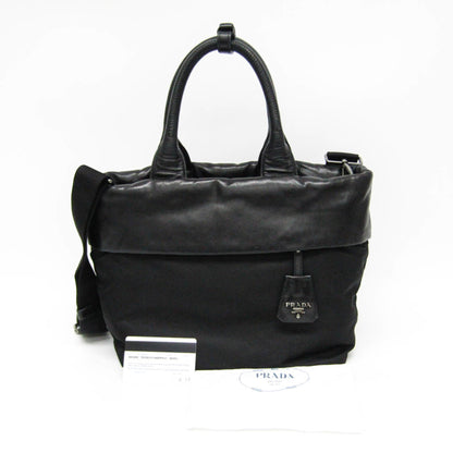 Prada Convertible Double Tote Nappa Leather and Tessuto, Black, Nylon, Handbag