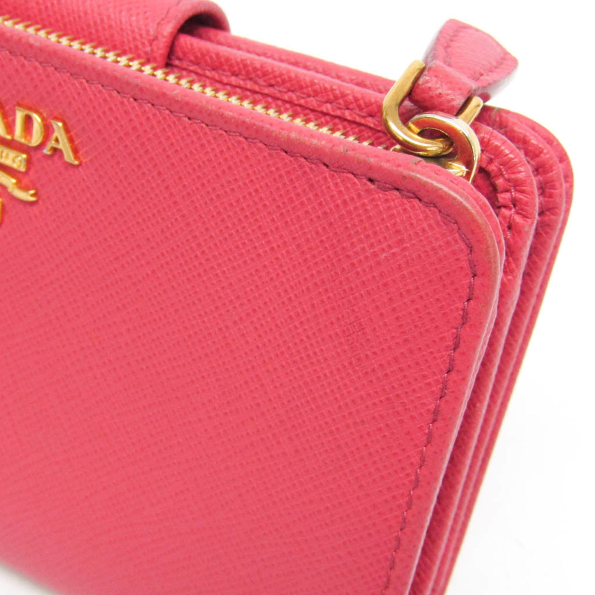 Prada Tab Bifold Wallet Saffiano Leather, Pink, Leather, Wallet