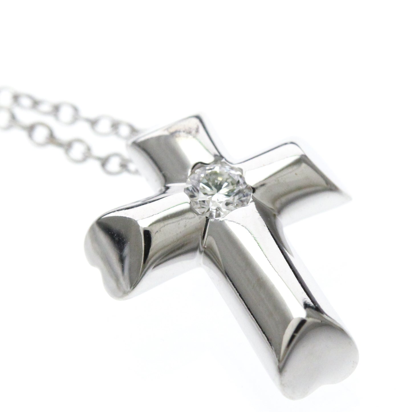 Tiffany & Co. Etoile Cross Pendant Necklace 18K White Gold with Diamonds, Silver, White Gold, Necklace