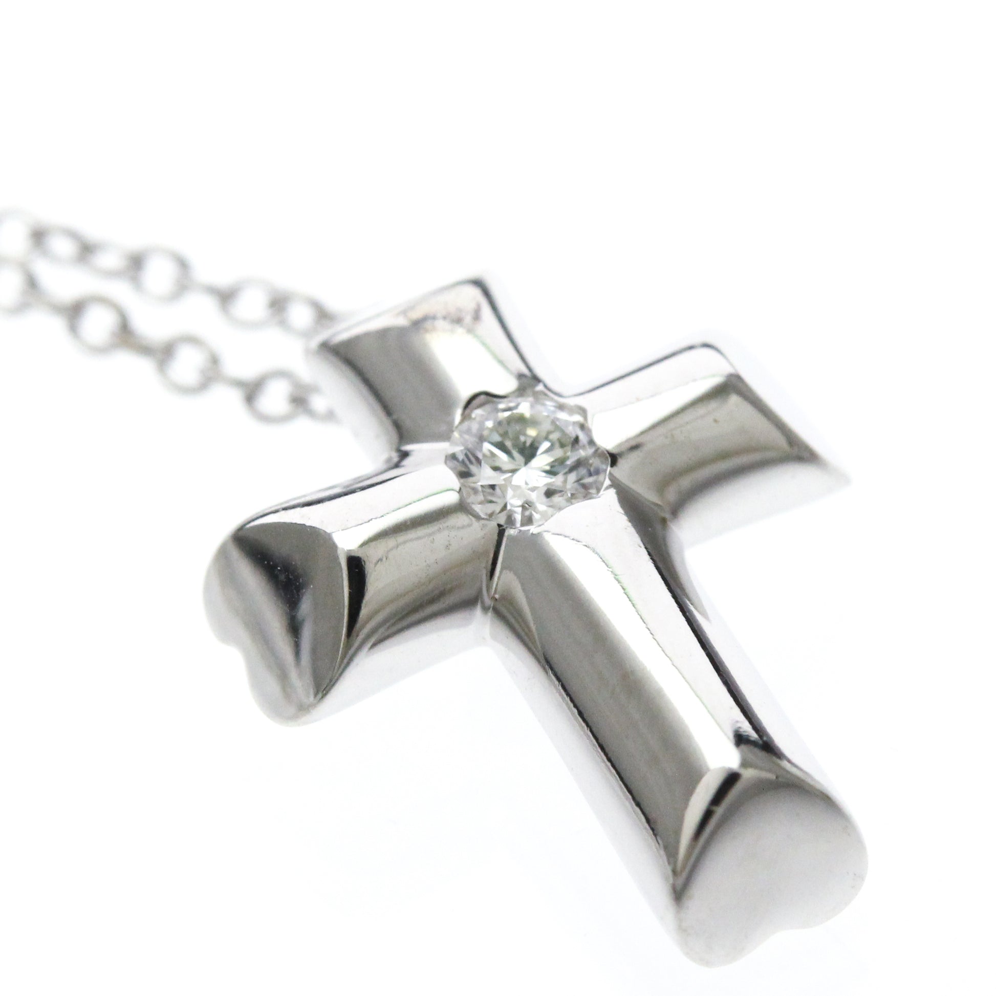Tiffany & Co. Etoile Cross Pendant Necklace 18K White Gold with Diamonds, Silver, White Gold, Necklace
