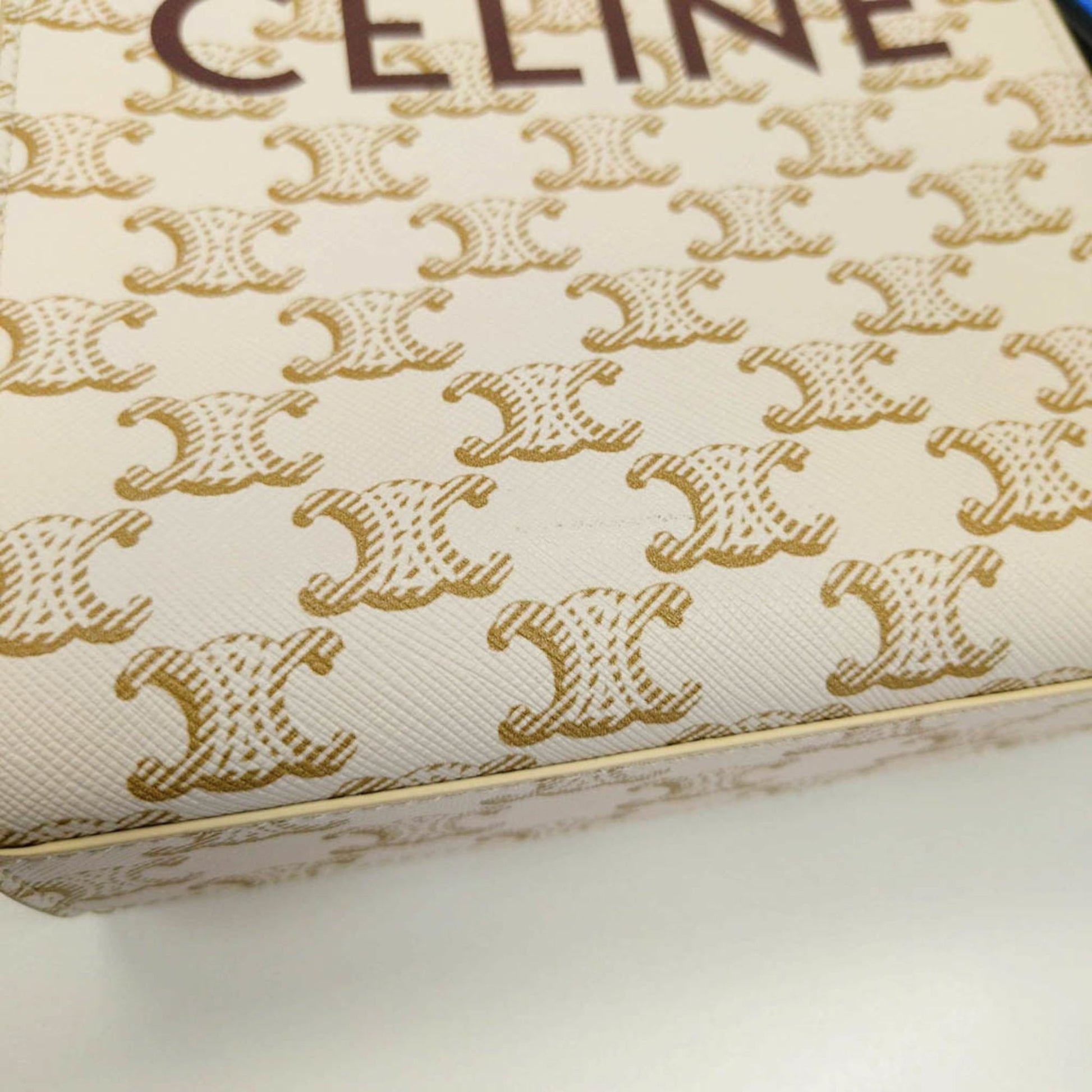 Celine Vertical Cabas Tote Triomphe Coated Canvas, White, Canvas, Handbag