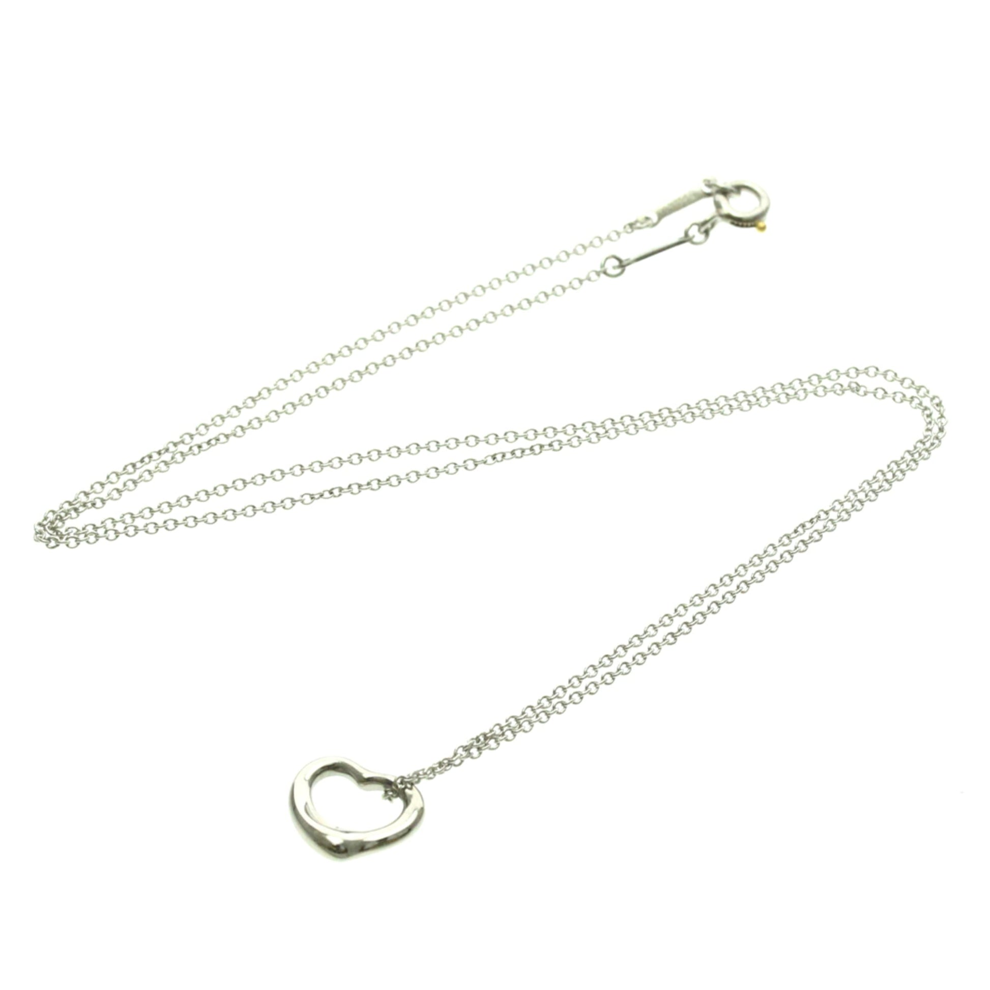 Tiffany & Co. Elsa Peretti Open Heart Pendant Necklace Platinum, Silver, Platinum, Necklace