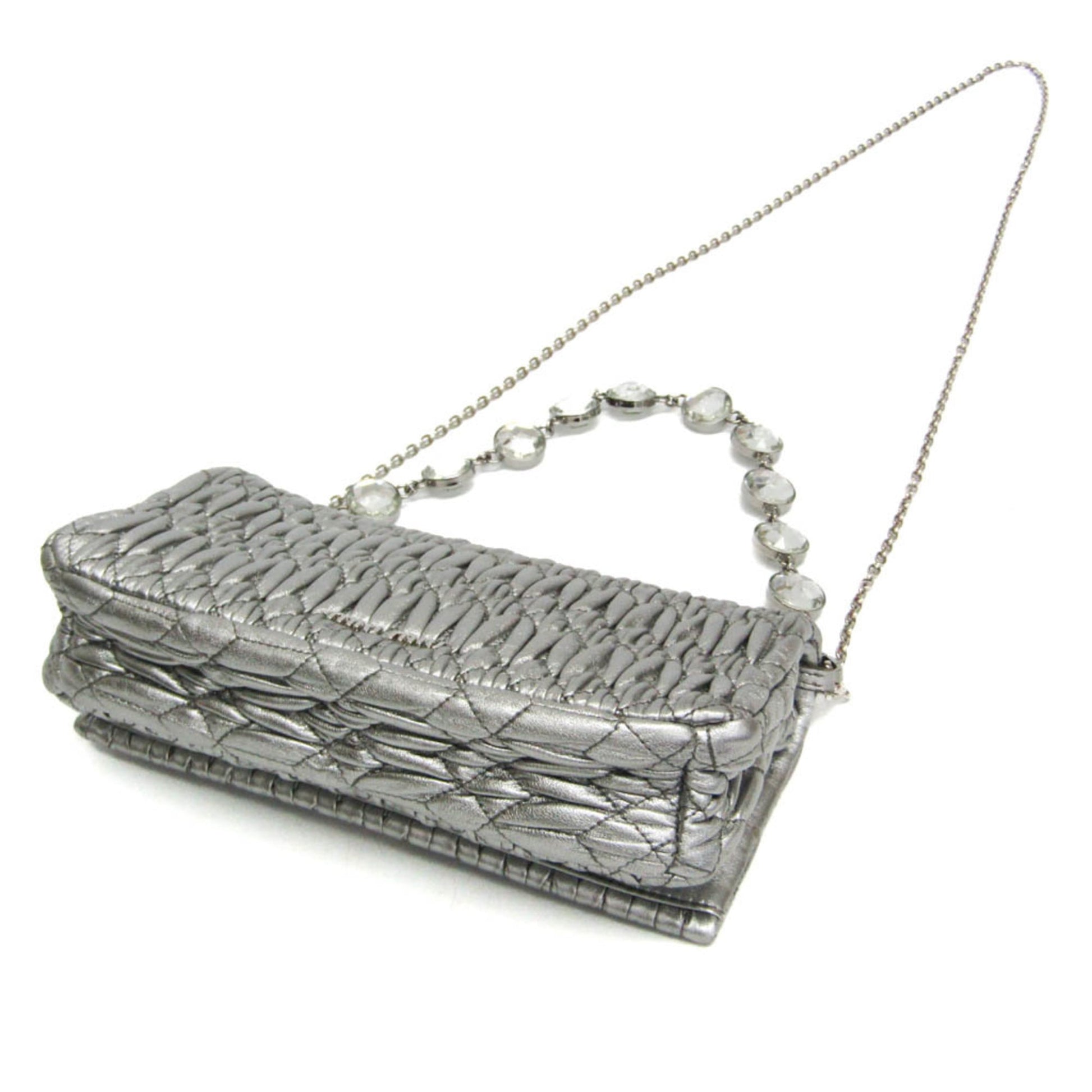 Miu Miu Crystal Clutch Matelasse Leather, SILVER, LEATHER, Shoulder bag