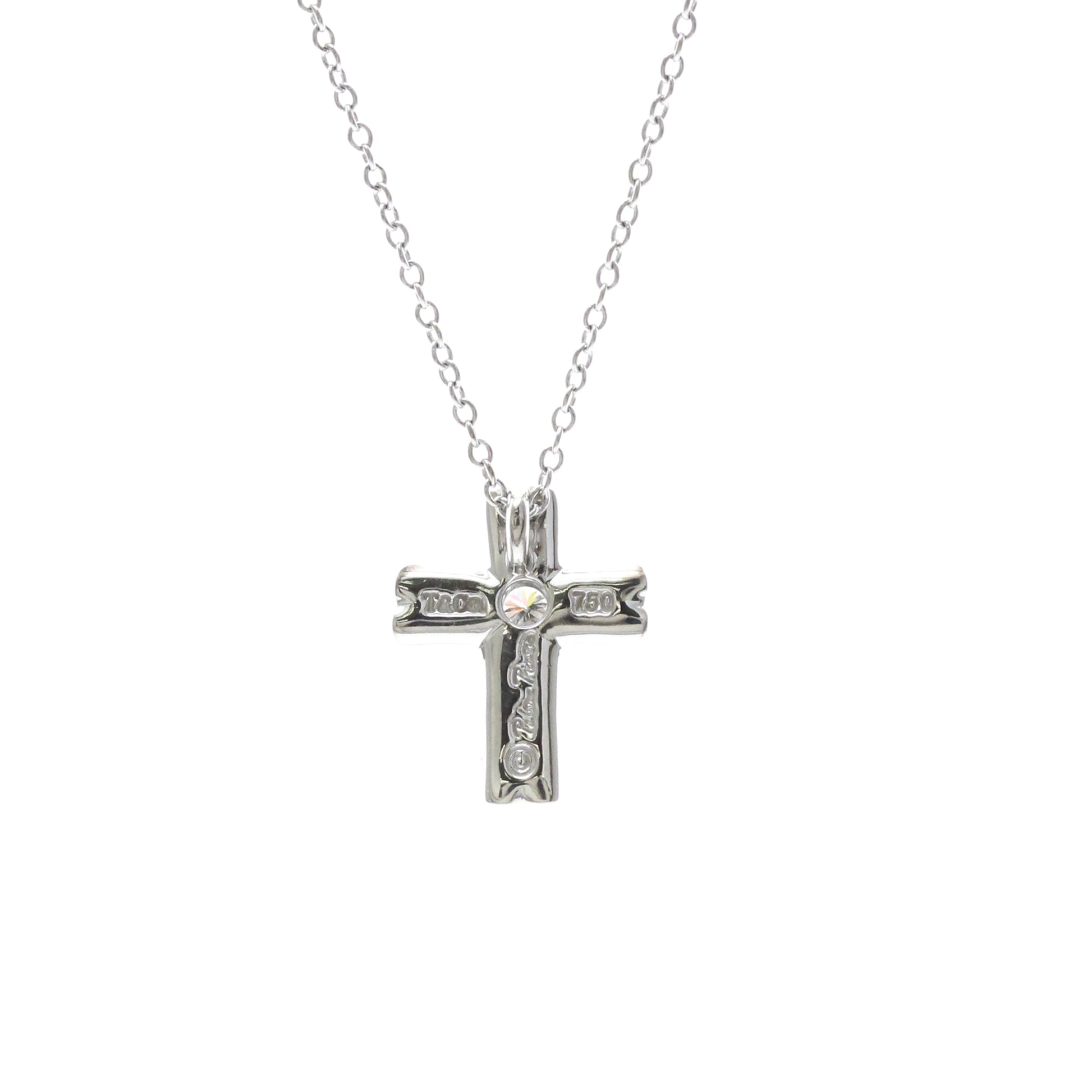 Tiffany & Co. Etoile Cross Pendant Necklace 18K White Gold with Diamonds, Silver, White Gold, Necklace