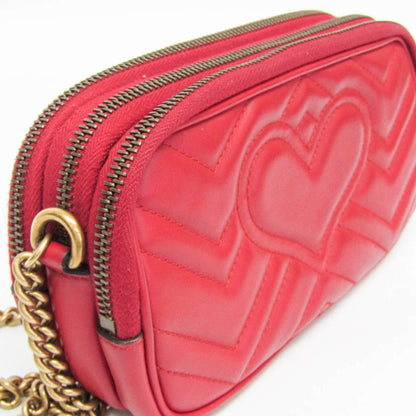 Gucci GG marmont Black leather, Red, Leather, Shoulder Bag