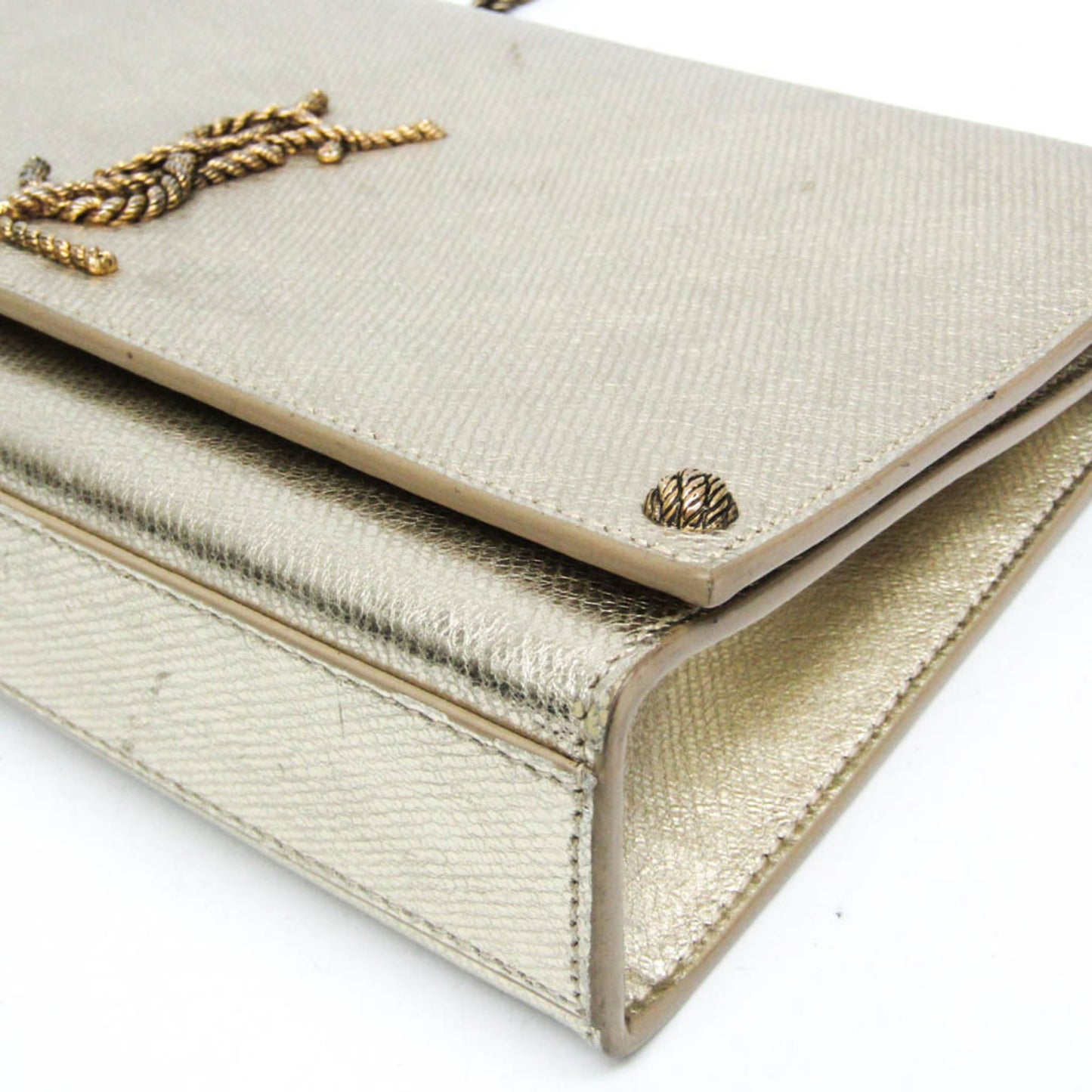 Saint Laurent Classic Monogram Crossbody Bag Calfskin, Gold, Leather, Shoulder Bag