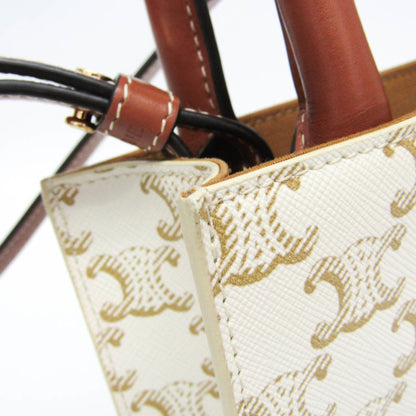 Celine Vertical Cabas Tote Triomphe Coated Canvas, White, Canvas, Handbag