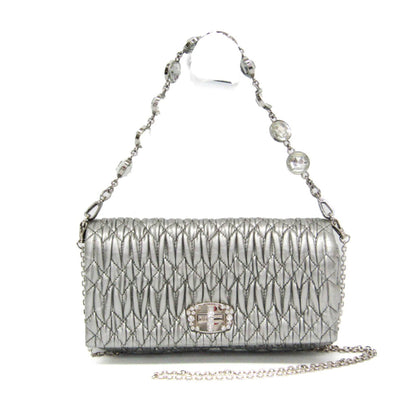 Miu Miu Crystal Clutch Matelasse Leather, SILVER, LEATHER, Shoulder bag