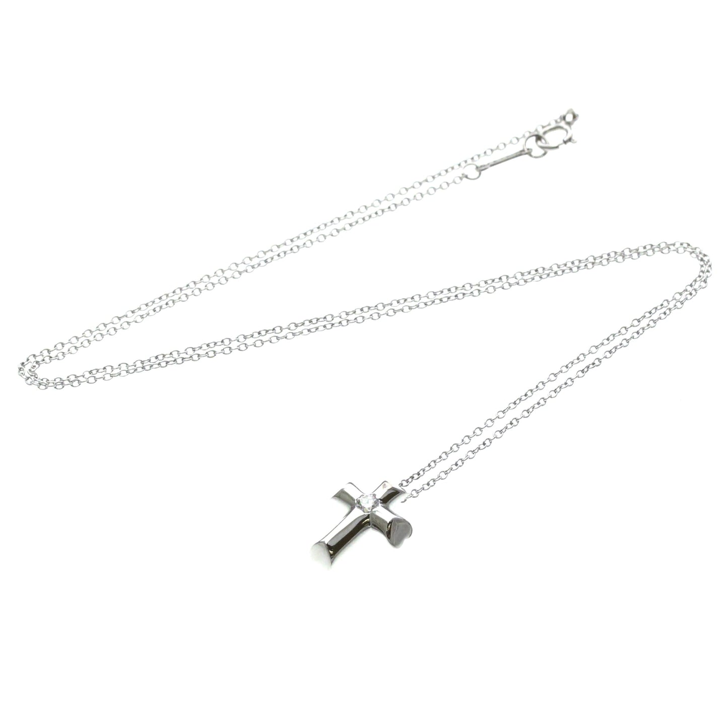 Tiffany & Co. Etoile Cross Pendant Necklace 18K White Gold with Diamonds, Silver, White Gold, Necklace
